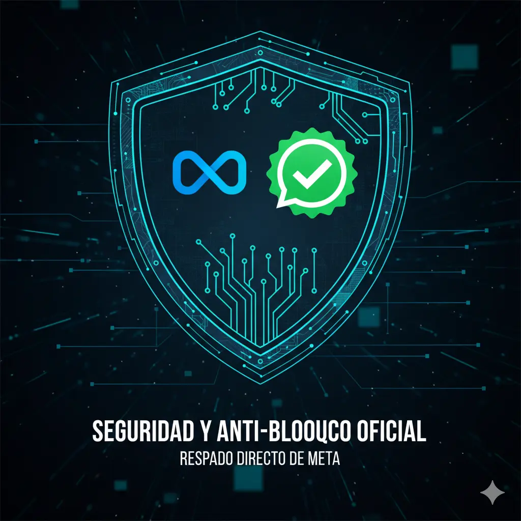 Escudo de seguridad con logos de Meta y WhatsApp verificado para CRM con WhatsApp Business API