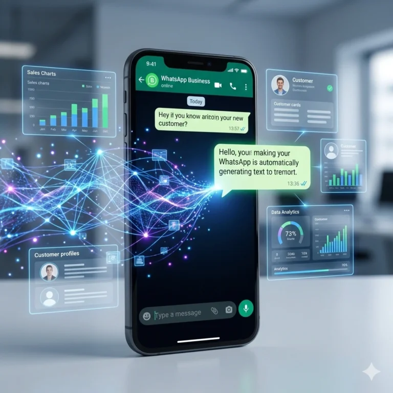 Chat de WhatsApp Business con paneles de CRM y analítica; IA para WhatsApp en CRM automatizando respuestas