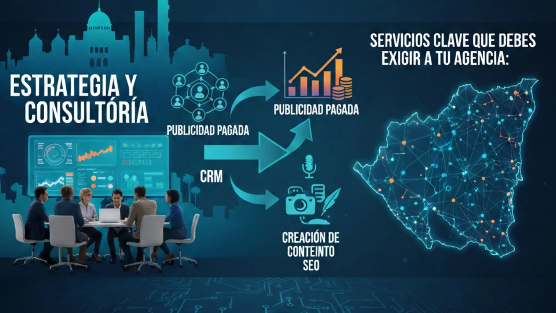 Servicios clave que debes exigir a tu agencia: estrategia, publicidad pagada, CRM y contenido SEO en Nicaragua